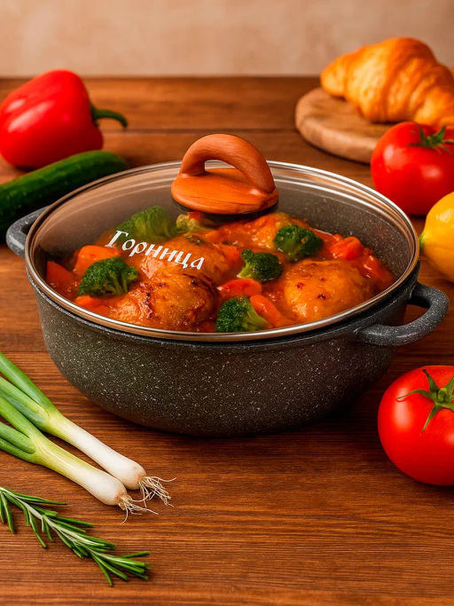 Жаровня 280/70мм 3,5л. Гармония МРАМОР лит/руч. с кр. (п/у), ж2832мр - Горница фото 9