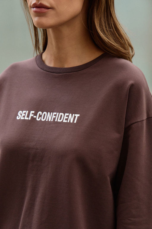 Лонгслив оверсайз с принтом SELF CONFIDENT