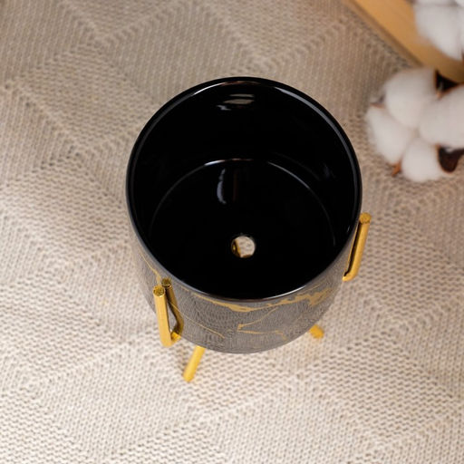 Декоративный горшок для цветов «Цилиндр» керамический, 250 мл, 15×8×8 см, на золотистой металлической подставке