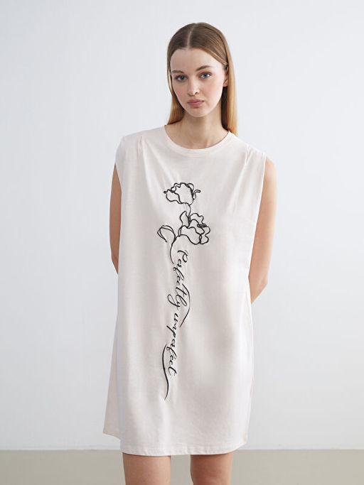 Bisiklet Yaka Bask?l? Kad?n Gecelik