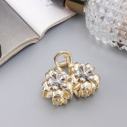 Цена за 6 шт. Крабик для волос «Хизер», цветы, 4 см, золото