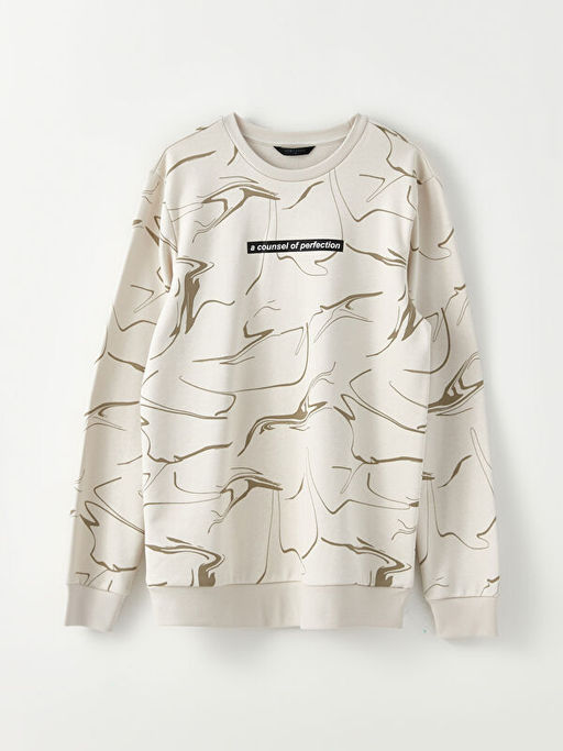 Bisiklet Yaka Uzun Kollu Bask?l? Erkek Sweatshirt