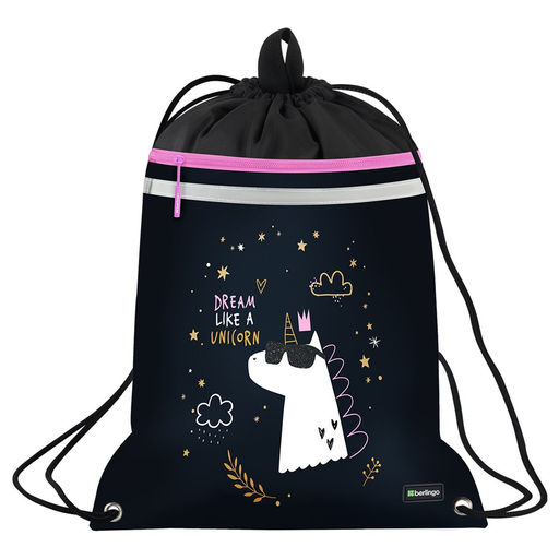 Сумка для обуви с карманом на молнии Berlingo "Dream like a Unicorn" 46*36см (SB-EXM-1103) светоотражающая лента