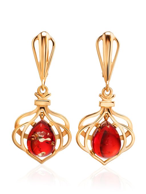 Изысканные серьги Анбарин с ярко-красным янтарём