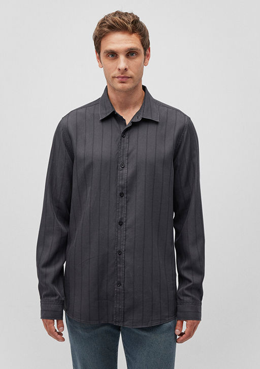 Cizgili Gri Tencel TM Lyocell Gomlek - Mavi фото 3