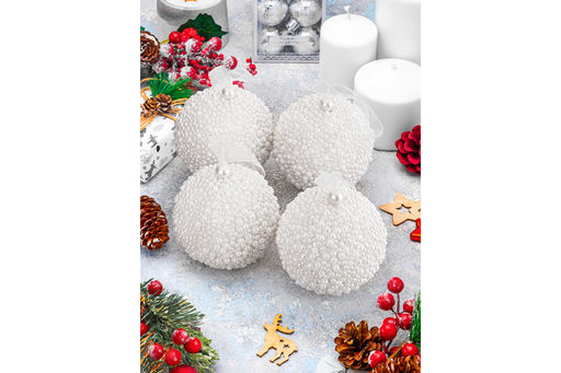 Набор 4 новогодних шаров 10*10 см Жемчуг - Elan gallery фото 5