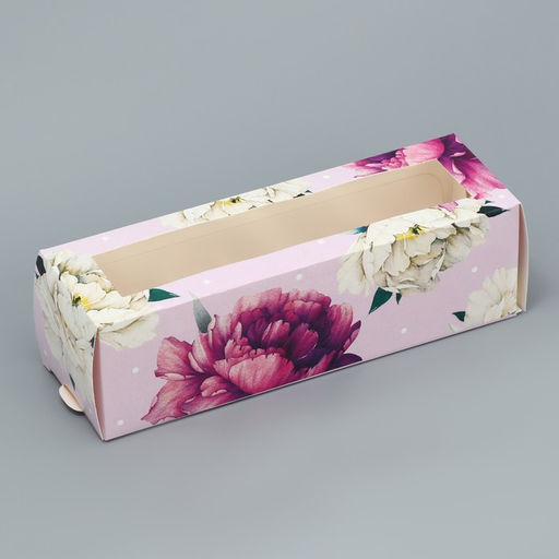 Цена за 5 шт. Коробка для макарун, кондитерская упаковка «Тебе с любовью», пионы, 5.5×18×5.5 см