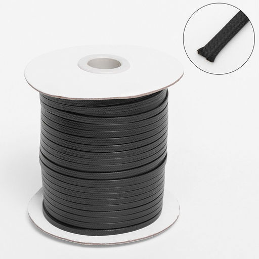 Шнур вощёный плоский из полиэстера L=80 м, ширина 4 мм, чёрный
