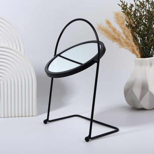 Зеркало настольное PREMIUM, круглое, металлическое, 29×20.5×11 см, (d=14.5 см), чёрное