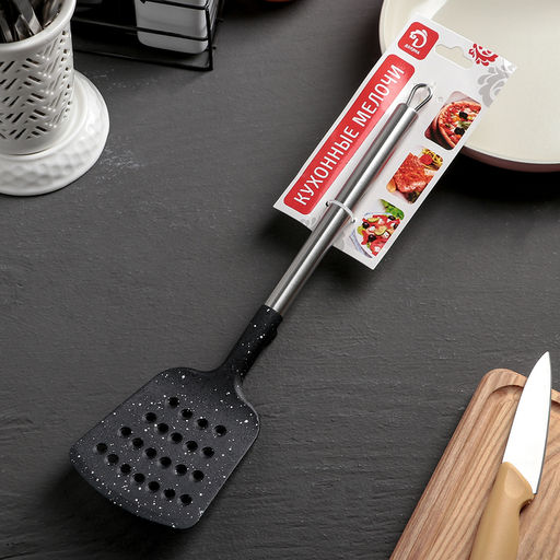 Лопатка кулинарная Доляна Фернан, 33 см, с прорезями, цвет чёрный  фото 3