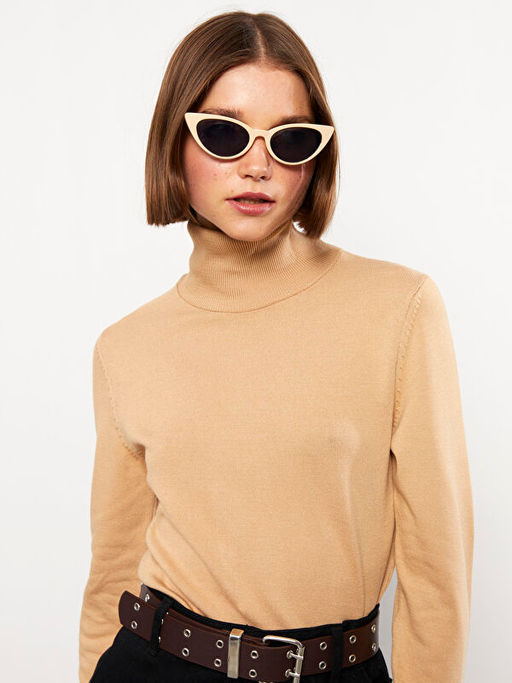 Bal?k?? Yaka D?z Uzun Kollu Kad?n Triko Kazak