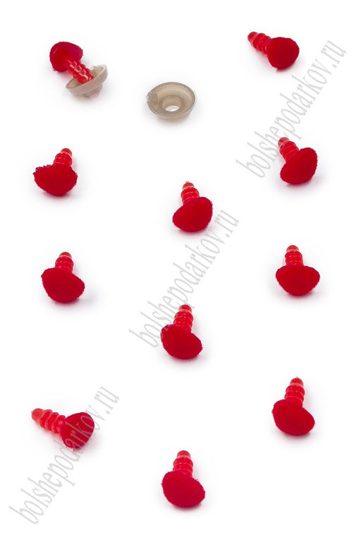 Фурнитура "Носики для игрушек бархатные" 8*6 мм, с заглушками (50 шт) SF-6099, красный