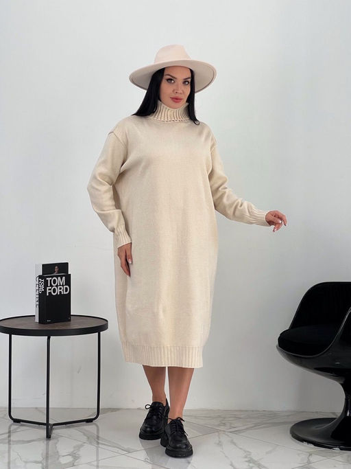 Вязаное платье женское теплое зимнее - Almond фото 6