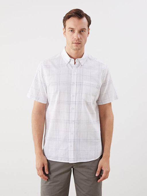 Regular Fit K?sa Kollu Ekose Poplin Erkek G?mlek