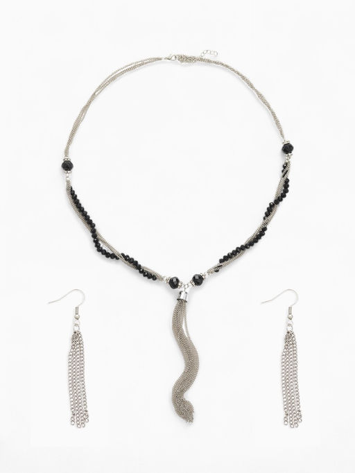 Набор 2 предмета: серьги, бусы Унисон накрученность, чёрный в серебре, 60 см