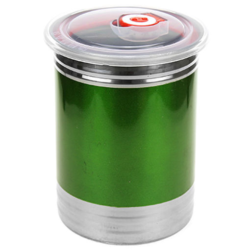 Банка для сыпучих продуктов из нержавеющей стали 1,8л, д12,5см, h17см, крышка пластмассовая с пароотводом, цветной корпус, зеленый, в коробке (Китай)