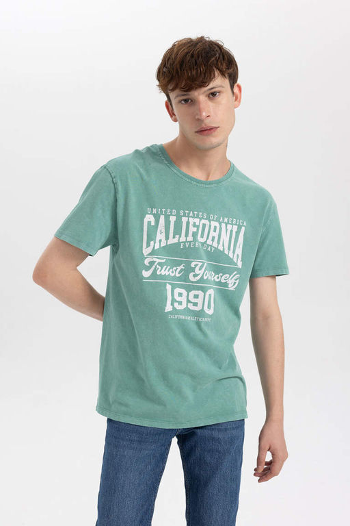 Футболка стандартного кроя с круглым вырезом и короткими рукавами с принтом - Defacto фото 3