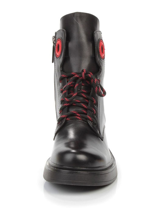 01-P514-1 BLACK/RED Ботинки демисезонные женские (натуральная кожа, байка)