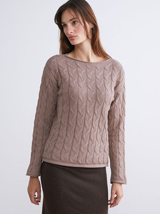 Kay?k Yaka Kendinden Desenli Kad?n Triko Kazak