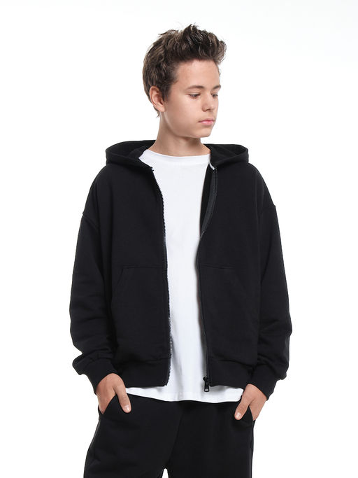 Толстовка зипка оверсайз с капюшоном на молнии 22-5610 черный - Mini maxi фото 5