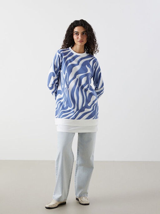 Bisiklet Yaka Desenli Kad?n Sweatshirt Tunik