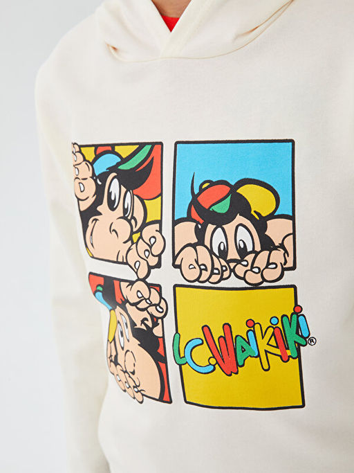 Kap??onlu Nostaljik Maymun Bask?l? Uzun Kollu Unisex ?ocuk Sweatshirt - Waikiki фото 3