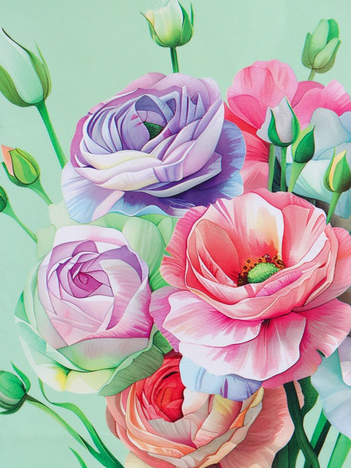 Пакет подарочный ламинированный Весенний букет, мятный, 18?22.3?10 см