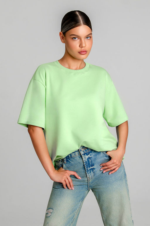 Арт. 3-302/3 Футболка женская оверсайз 44-50 (4 шт) Цвет:салатовый - Калинка фото 2