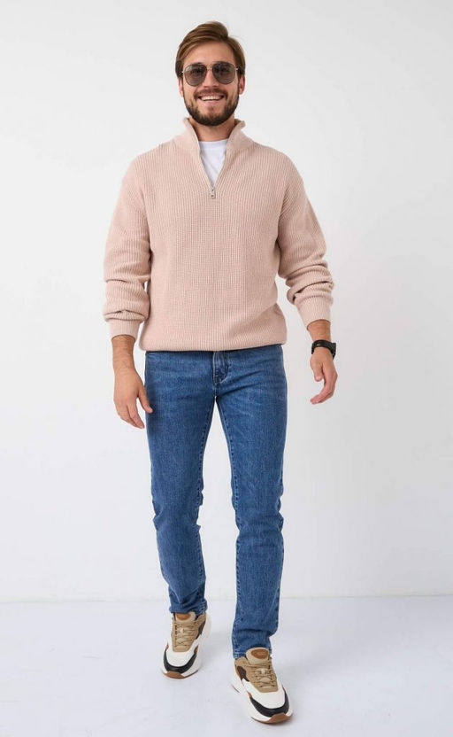 Джемпер мужской с воротником-стойкой на молнии P321-15629 бежевый - Primm фото 8