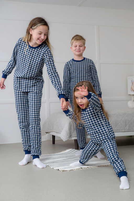 Пижама подростковая из кулирки пенье на манжетах Дрёма клетка синяя - Амадэль фото 17