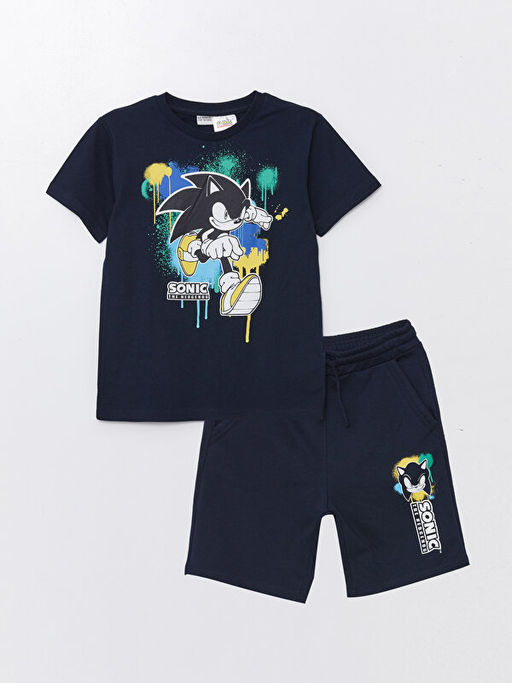 Bisiklet Yaka Sonic Bask?l? K?sa Kollu Erkek ?ocuk Ti??rt ve ?ort