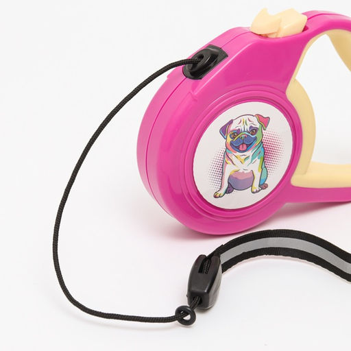 Рулетка Пижон с прорезиненной ручкой, 3 м, до 15 кг, трос, розово-жёлтая  фото 2