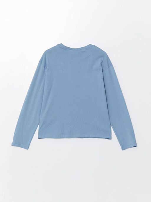 Bisiklet Yaka Stitch Bask?l? K?z ?ocuk Ti??rt