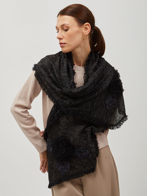 в составе ШЕРСТЬ Тонкий, теплый, мягкий вязаный шарф, декорированный ажурными вязаными цветами - Tantino фото 9