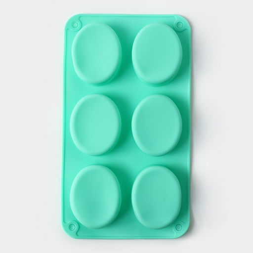 Форма для выпечки Доляна «Фигуры. Овал», силикон, 28×16×2 см, 6 ячеек, бирюзовая