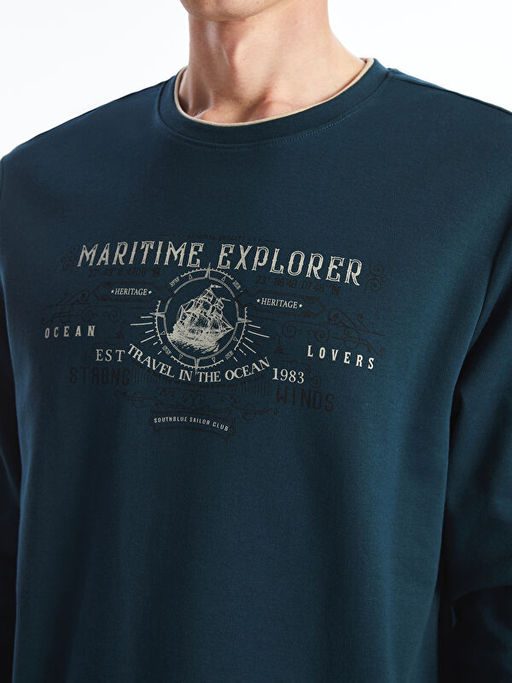 Bisiklet Yaka Uzun Kollu Bask?l? Erkek Sweatshirt