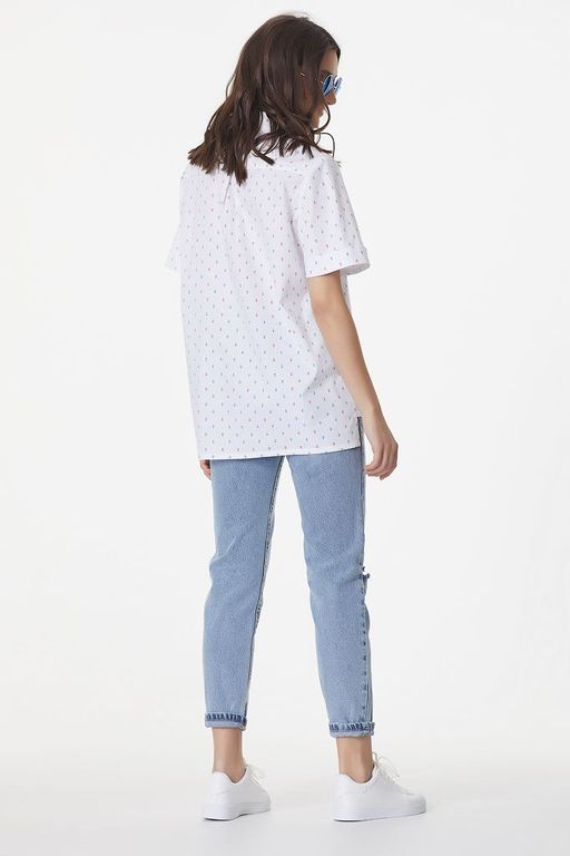 Рубашка хлопковая принт на белом