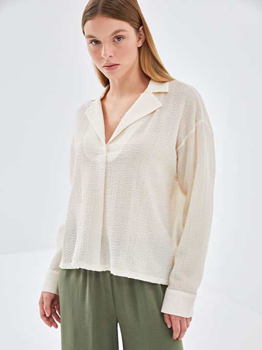 G?mlek Yaka Gofre Kad?n Bluz