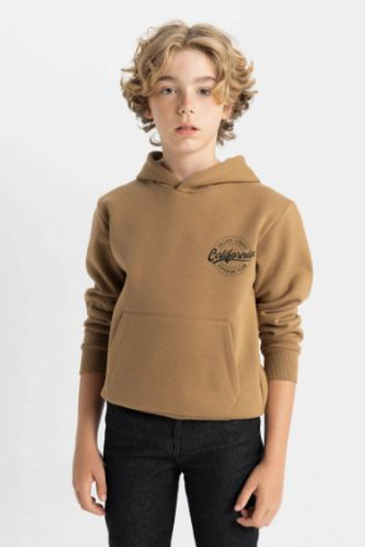 Erkek Cocuk Cepli Yaz? Bask?l? Kapusonlu Kal?n Okul Sweatshirt
