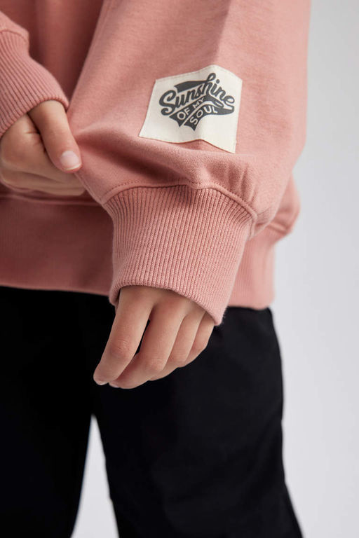 Толстая толстовка с капюшоном и принтом для девочек - Defacto фото 3