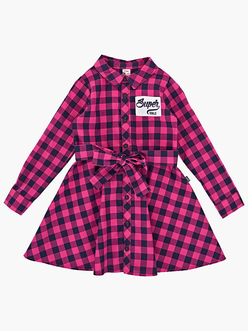 Платье из набивного хлопка с пояском UD 3736 син круп клетка - Mini maxi фото 6