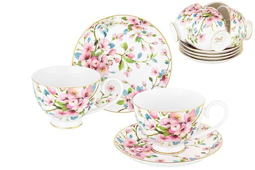 Чайн. наб. 12 пр. 300 мл Яблоневый цвет на белом на ножке, NEW BONE CHINA - Elan gallery фото 2