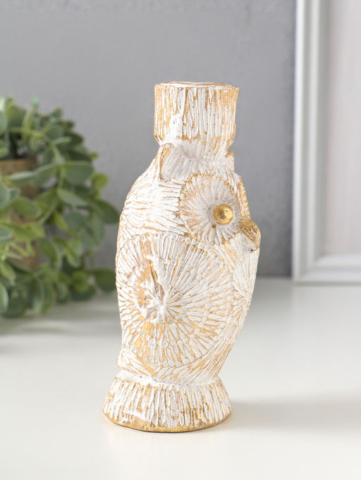 Подсвечник полистоун на 1 свечу "Филин. Золотые круги" d=2,2 см 7х6,5х14 см