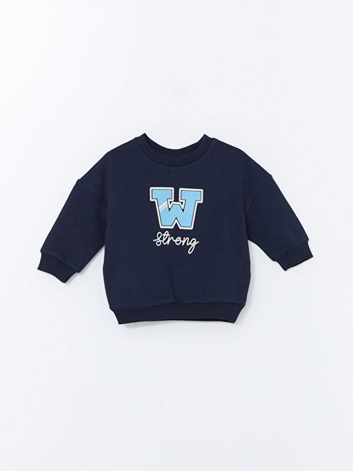 Bisiklet Yaka Uzun Kollu Bask?l? Erkek Bebek Sweatshirt