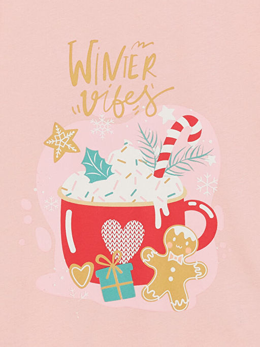 Bisiklet Yaka Bask?l? Uzun Kollu K?z ?ocuk Pijama Tak?m?