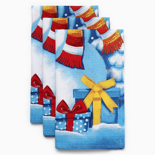 Набор новогодних полотенец Доляна Снеговик 35х60см-3штуки, 100% хлопок, вафельное полотно 162г/м2  фото 5