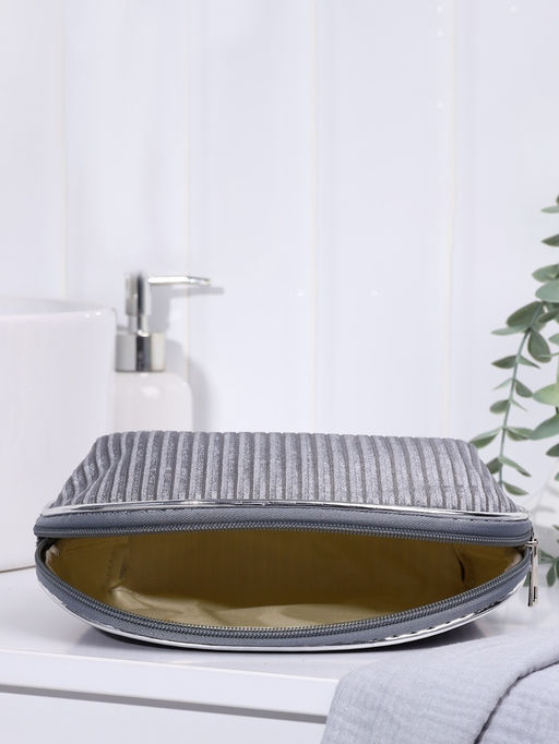 Косметичка на молнии женская, с подкладкой, вельветовая, серая