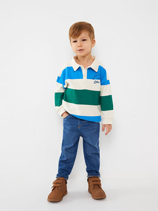 Polo Yaka Uzun Kollu ?izgili Erkek Bebek Sweatshirt - Waikiki фото 3