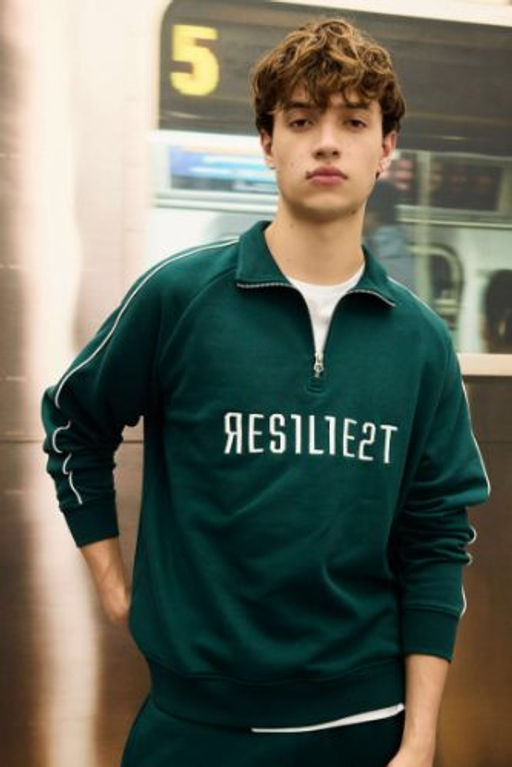 Boxy Fit Dik Yaka Fermuarl? Bask?l? Sweatshirt