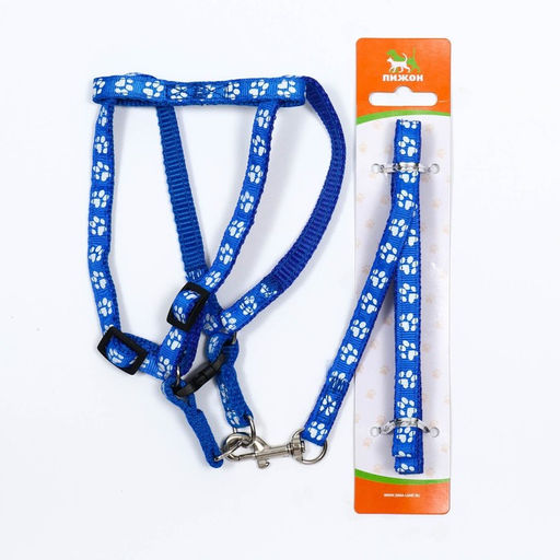 Комплект прошитый Лапки, ширина 1 см, поводок 120 х 1 см, ОГ 23-35 см, синий - Пижон фото 7